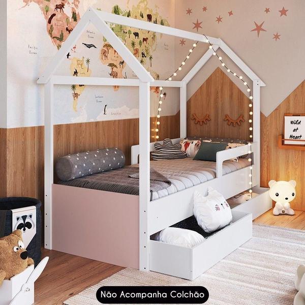 Imagem de Cama Infantil Casinha Com 2 Gavetas Infix C06 Branco/rosa - Mpozenato