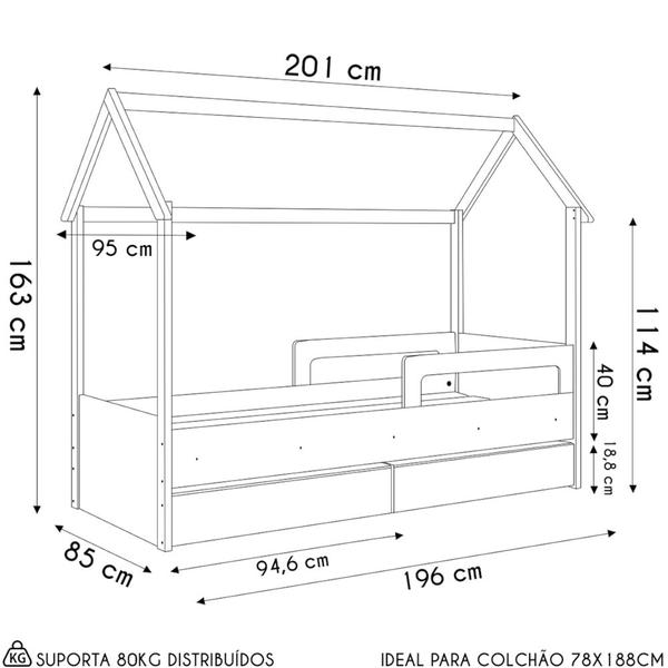 Imagem de Cama Infantil Casinha Com 2 Gavetas Infix C06 Branco/Rosa - Mpozenato