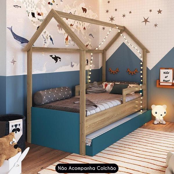 Imagem de Cama Infantil Casinha Com Auxiliar Infix C06 Aveiro/azul - Mpozenato