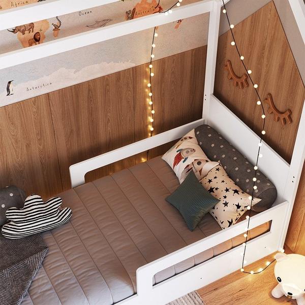 Imagem de Cama Infantil Casinha Com Auxiliar Infix C06 Branco - Mpozenato