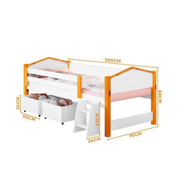 Imagem de Cama Infantil Com Colchão Ortobom Solteiro 2 Baús E Escadinha Branco Ellah Shop JM