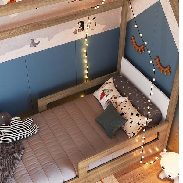 Imagem de Cama Infantil Com Colchão Solteiro Casinha Aveiro Oak Branco Carrossel Shop JM