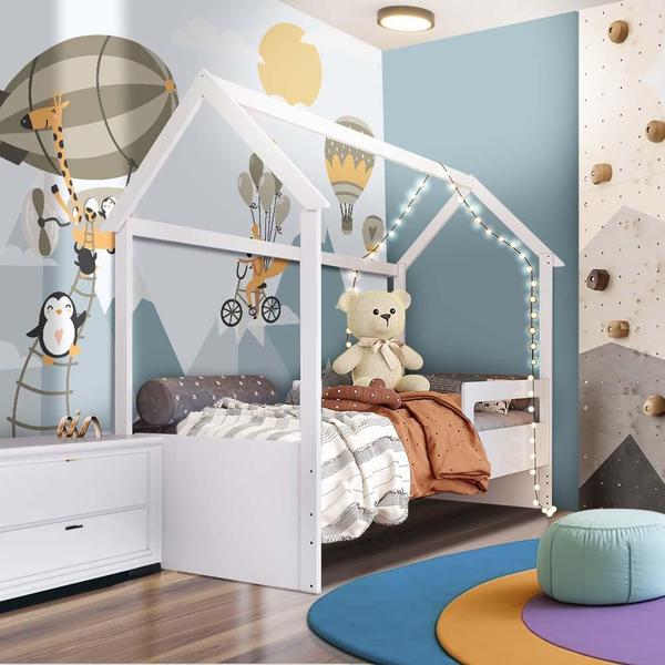 Imagem de Cama Infantil Com Colchão Solteiro Casinha Branco Carrossel Shop JM