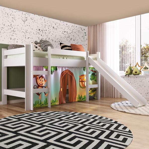 Imagem de Cama Infantil com Escorregador e Cabaninha Branco Bb1000  Completa Móveis