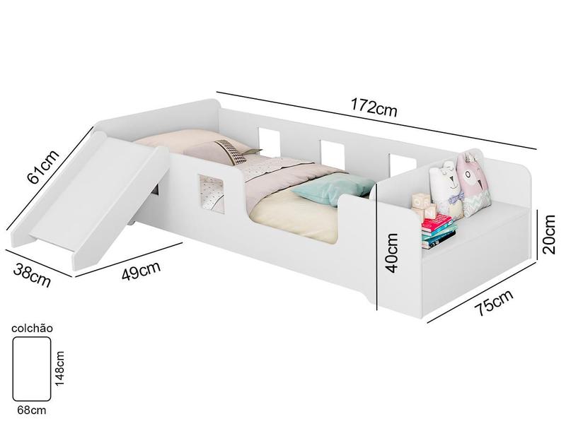 Imagem de Cama Infantil com Escorregador e Colchão Montessoriana Manu Branco