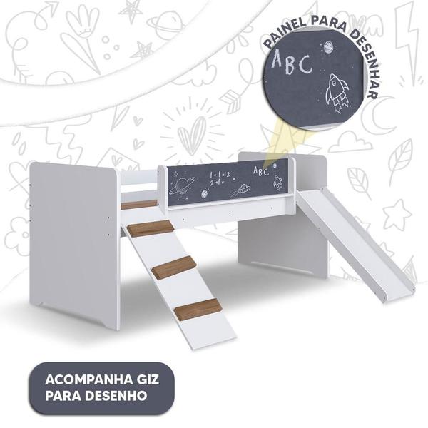 Cama Infantil com Escorregador e Lousa Branco - Alice Shop JM - COMPLETA MOVEIS Imagem de Cama Infantil com Escorregador e Lousa Branco - Alice Shop JM