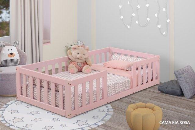 Imagem de Cama Infantil Com Grade Bia Rosa + Colchão