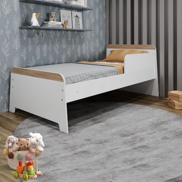 Imagem de Cama Infantil com Proteção Lateral Lorenza Movelbras Branco/Aveiro