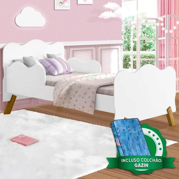 Imagem de Cama Infantil Com Proteção Lateral Nuvem Branca Angel Cambel Com Colchão Gazin