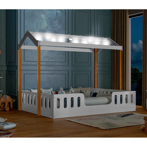 Imagem de Cama Infantil Criança Montessoriana Ágatha Casal com Led Branco/amêndoa - Divaloto