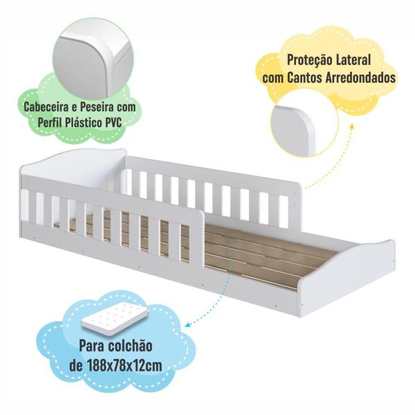 Imagem de Cama Infantil de Chão Montessoriana de Solteiro Menino Menina com Grade Proteção