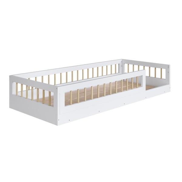 Imagem de Cama Infantil de Chão Montessoriana Menino Menina Solteiro 195cm com Grade Proteção