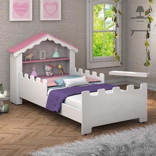 Imagem de Cama Infantil de Princesa Magia com Colchão Branco/ Rosa