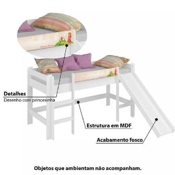 Imagem de Cama Infantil Elevada C/ Escorregador Cortina Rosa - Branco