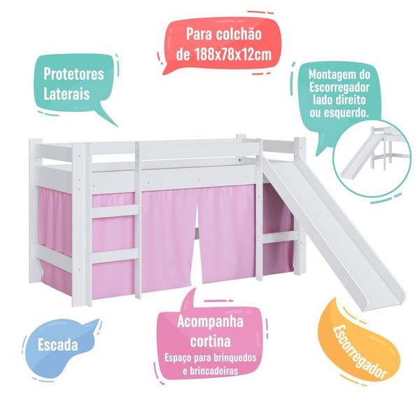 Imagem de Cama Infantil Elevada Casinha Menino Menina Solteiro 202cm com Escada e Escorregador