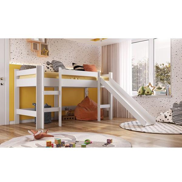 Imagem de Cama Infantil Elevada com Escorregador Playground Branco