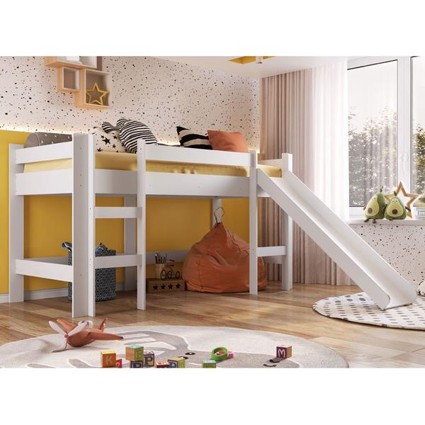 Imagem de Cama Infantil Elevada com Escorregador Playground Branco