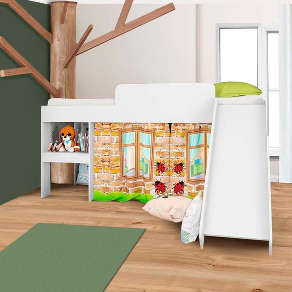 Imagem de Cama Infantil Elevada Com Escorregador Solteiro Branco Adventure Shop JM