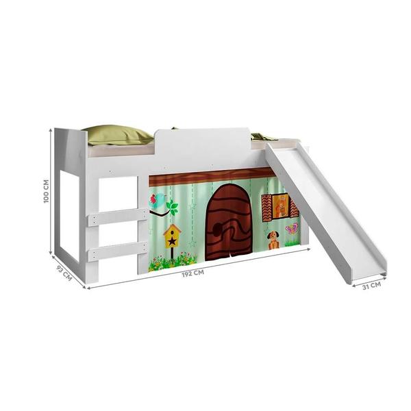 Imagem de Cama Infantil Elevada Com Escorregador Solteiro Branco Joyful Shop JM