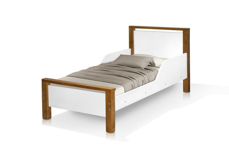 Imagem de cama infantil estilo retro pés de madeira branco com marrom