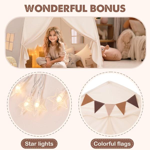 Imagem de Cama infantil extra grande Tent Little Dove com bandeiras e luzes