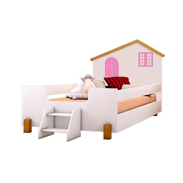 Imagem de Cama Infantil Juvenil Belissima Rosa Branca e Amêndoa + Luminária Led + Colchão