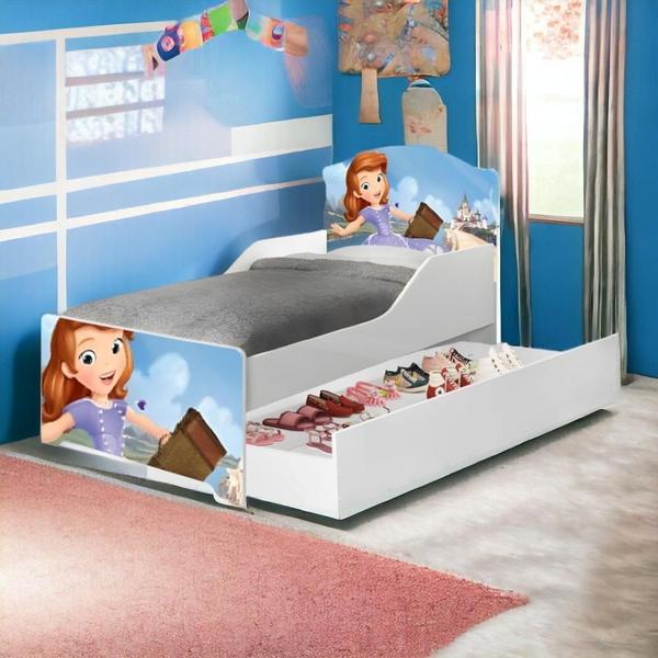 Imagem de Cama Infantil Lívia Adesivada Encanto com Auxiliar Cambel