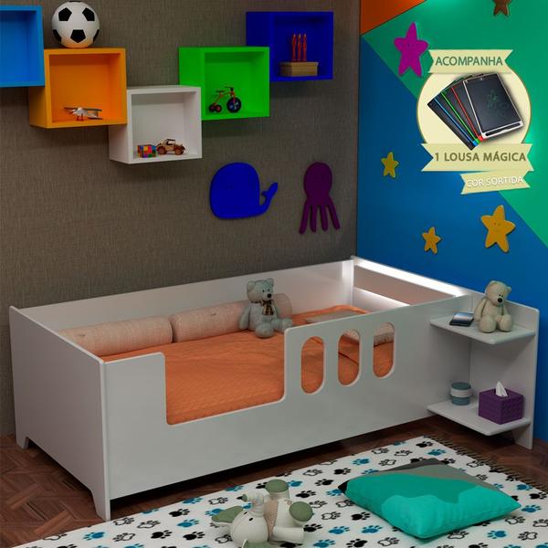 Imagem de Cama Infantil Livia com Led Usb Prateleiras Divaloto Acompanha Lousa Magica e Mesa de Cabeceira - Br