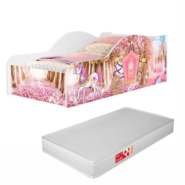 Imagem de Cama Infantil Meninas Princesas Carro Castelo Docel Quarto Criança Princess Com Colchão