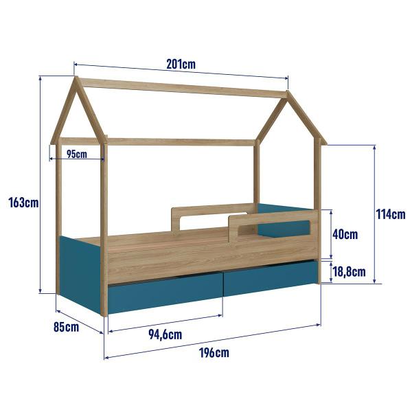 Imagem de Cama Infantil Montessori tipo Cabana com 2 Gavetas Azul