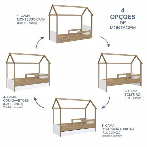 Imagem de Cama Infantil Montessoriana 1 Colchão Aveiro Oak/Branco