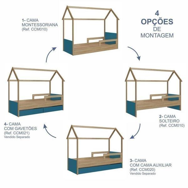 Imagem de Cama Infantil Montessoriana 1 Colchão Incluso Aveiro Oak/Azul Secreto