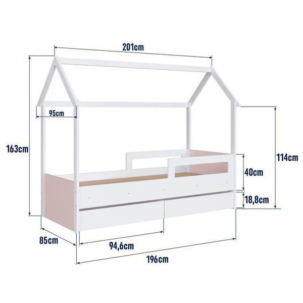 Imagem de Cama Infantil Montessoriana 2 Gavetões Inferiores 1 Colchão Branco/Rosa