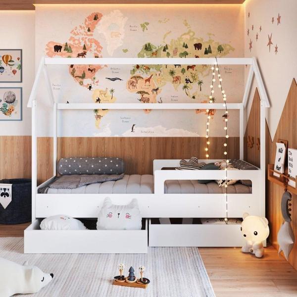 Imagem de Cama Infantil Montessoriana 2 Gavetões Inferiores 1 Colchão Incluso Branco