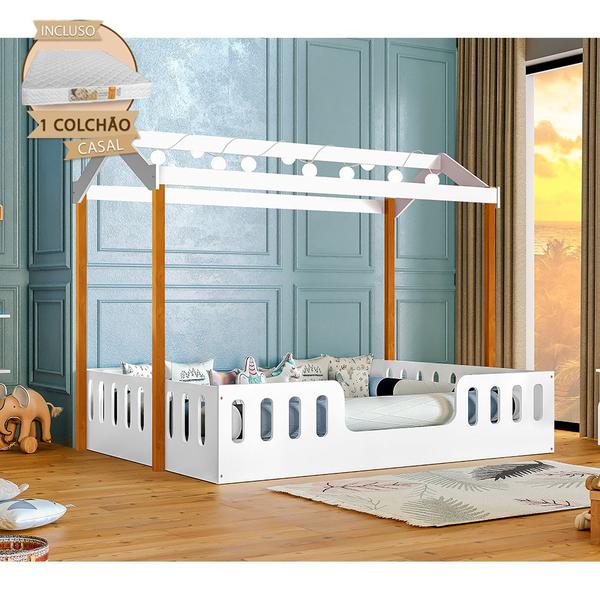 Imagem de Cama Infantil Montessoriana Ágatha Casal com Led e Colchão Branco/amêndoa - Divaloto