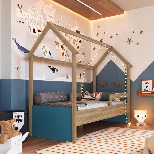 Cama Infantil Montessoriana Aveiro com Azul - Completa Móveis Imagem de Cama Infantil Montessoriana Aveiro com Azul