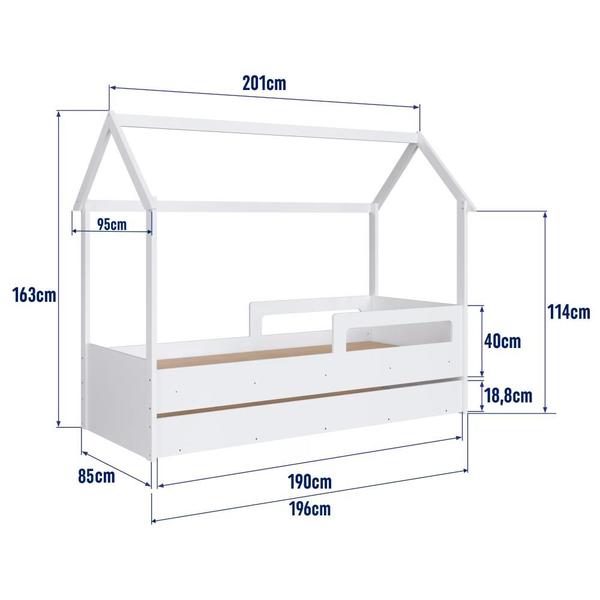 Imagem de Cama Infantil Montessoriana Bicama Casinha Solteiro Menino Menina com Proteção Lateral e Cama Auxiliar