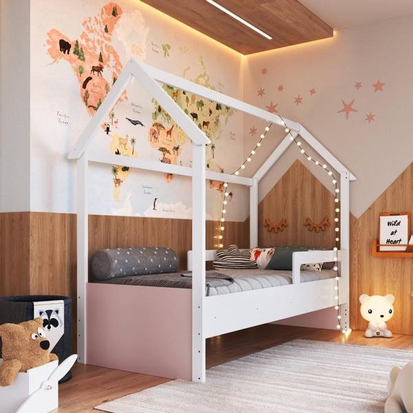 Imagem de Cama Infantil Montessoriana Branco/Rosa