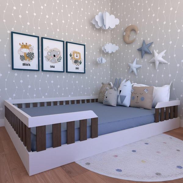 Imagem de Cama Infantil Montessoriana Casal Cori Yescasa Branco/Ameixa Negra