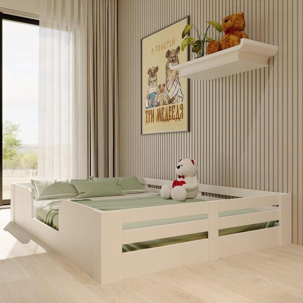 Imagem de Cama Infantil Montessoriana Casal Liz Yescasa Branco Perfect Wood