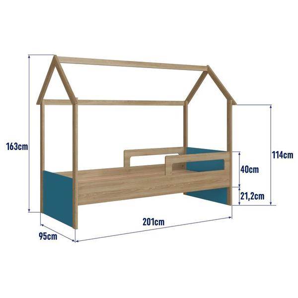 Imagem de Cama Infantil Montessoriana Casinha Completa Móveis Marrom e Azul