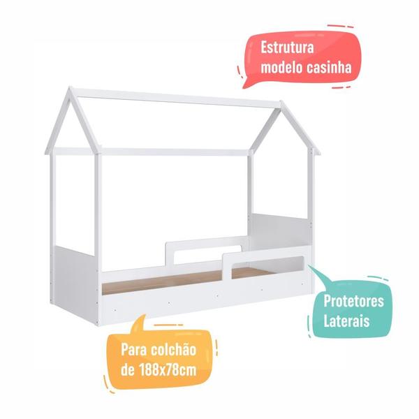 Imagem de Cama Infantil Montessoriana Casinha Menino Menina Solteiro com Proteção Lateral