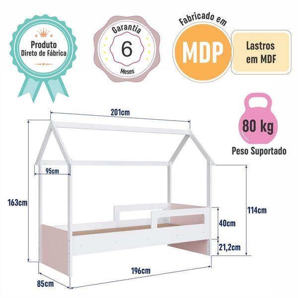 Imagem de Cama Infantil Montessoriana Casinha Menino Menina Solteiro com Proteção Lateral