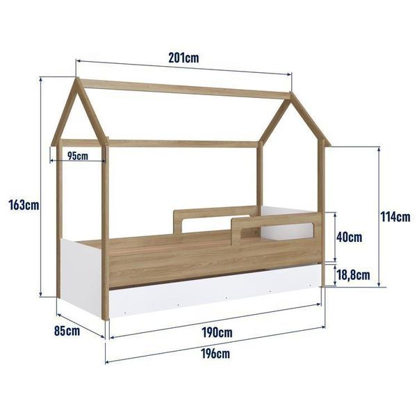 Imagem de Cama Infantil Montessoriana com Cama Auxiliar 2 Colchões Aveiro Oak/Branco