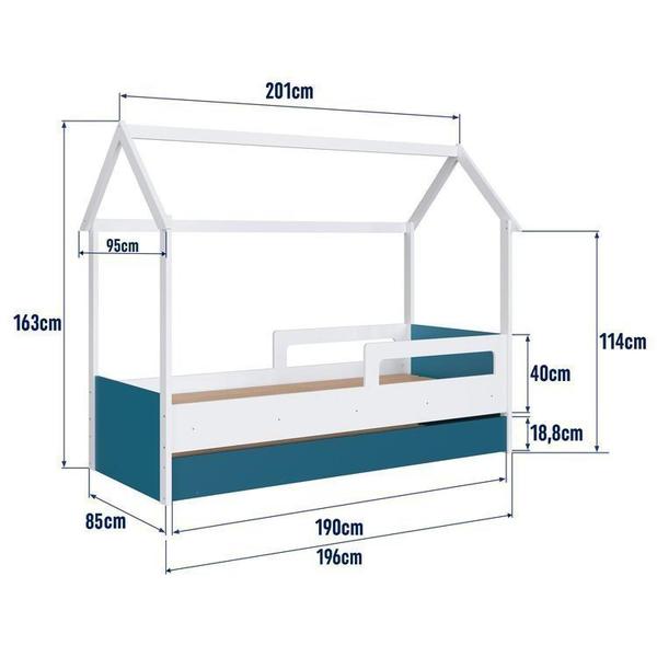 Imagem de Cama Infantil Montessoriana com Cama Auxiliar 2 Colchões Branco/Azul Secreto