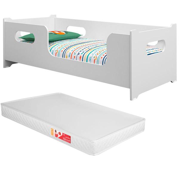 Imagem de Cama Infantil Montessoriana Com Colchão e Grade Proteção Lateral  Quarto Estrado Reforçado Juvenil Menina Menino Princesa