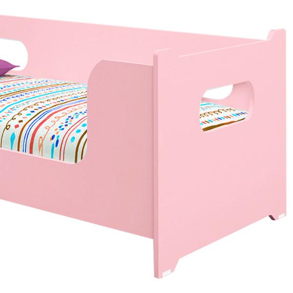 Imagem de Cama Infantil Montessoriana Com Colchão e Grade Proteção  Quarto Lateral e estrado reforçado juvenil Menina Menino Princesa ROSA