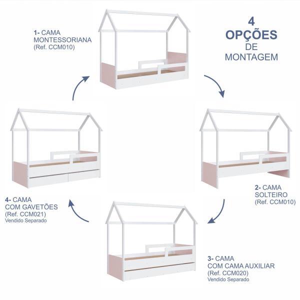 Imagem de Cama Infantil Montessoriana com Gavetas Branco com Rosa