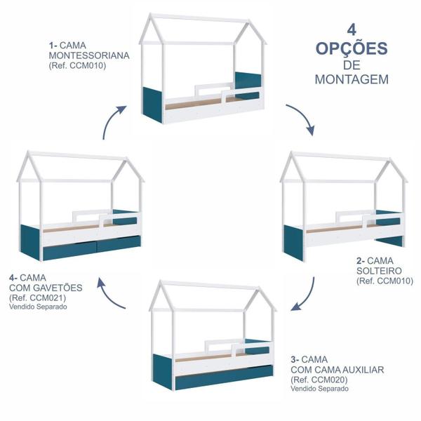 Imagem de Cama Infantil Montessoriana com Gavetões Inferiores Branco/Azul Secreto