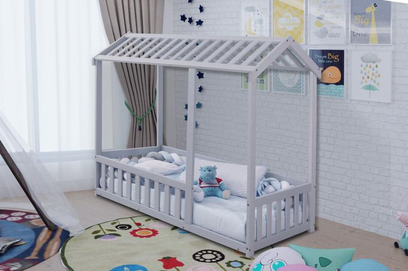 Imagem de Cama Infantil Montessoriana com Grade Bruna Azul + Colchão